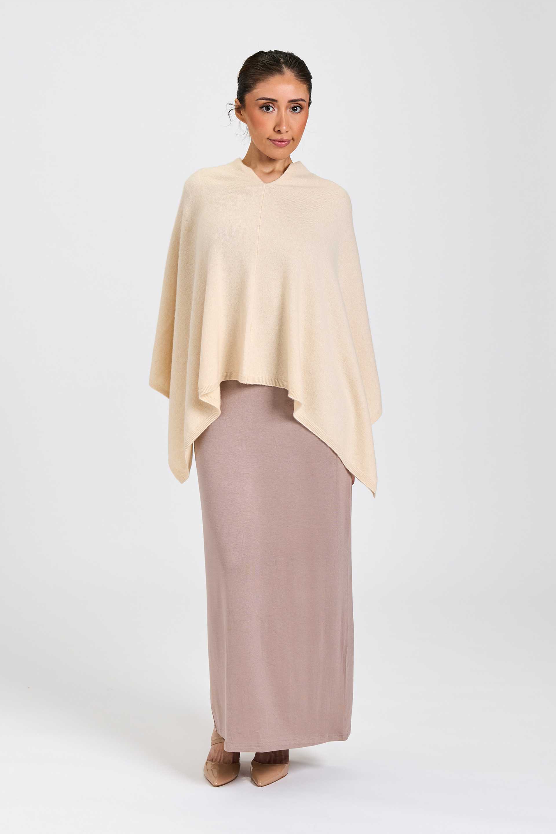Wool and Cashmere Blend Poncho Cream Melange