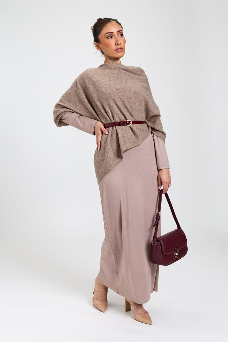 Wool and Cashmere Blend Poncho Taupe Marle