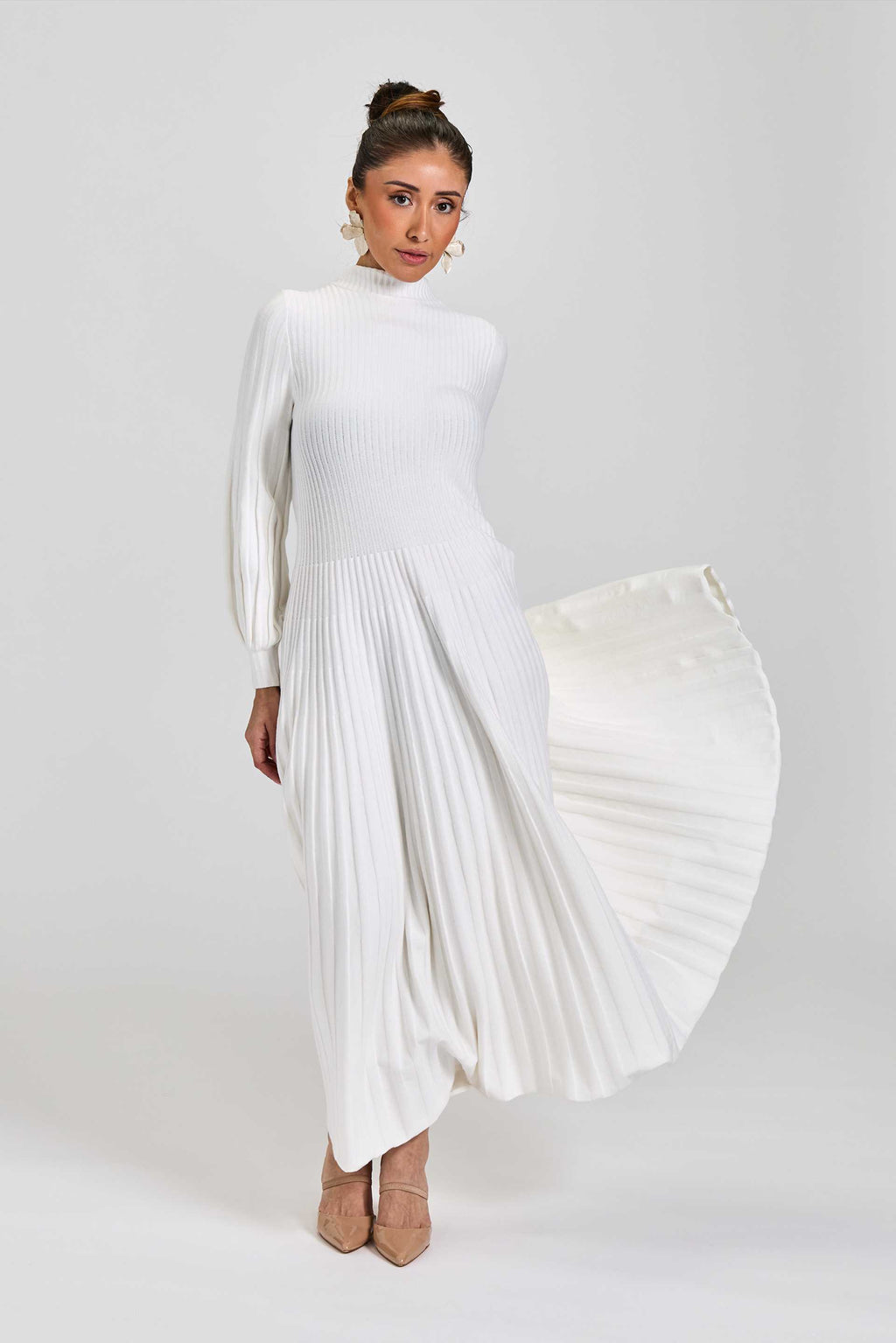 Pleated A-line Maxi Knit Winter White