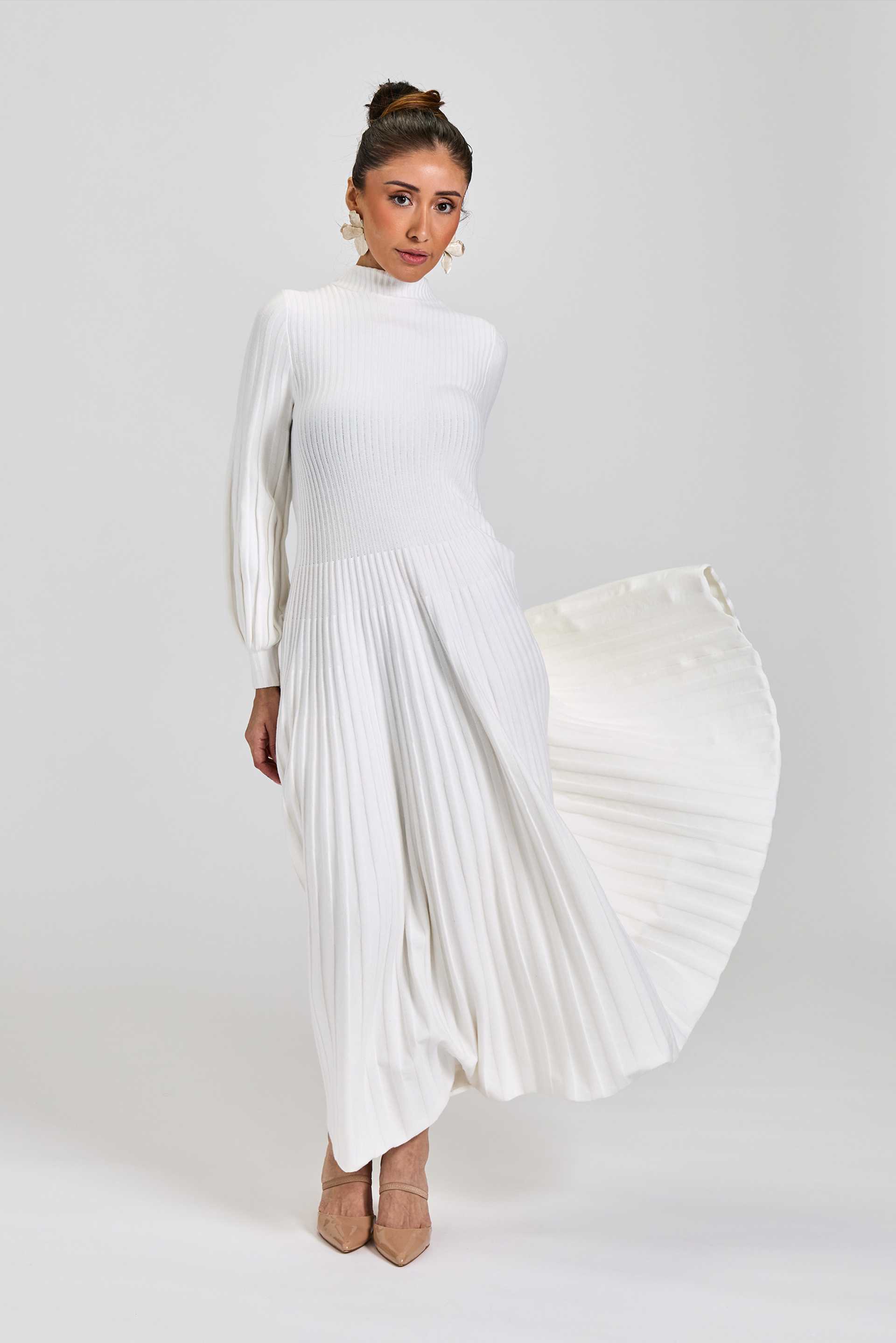 Pleated A-line Maxi Knit Winter White