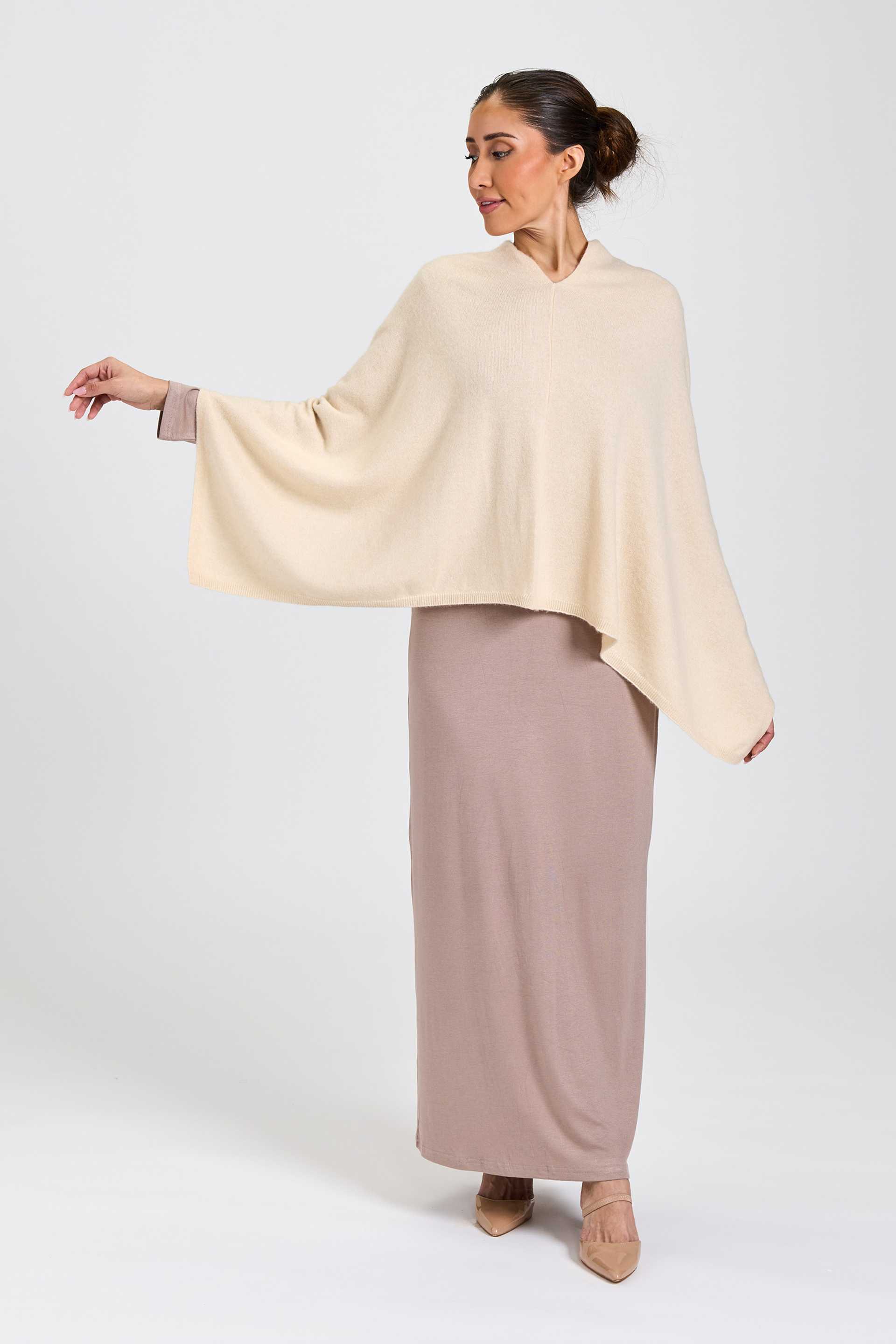 Wool and Cashmere Blend Poncho Cream Melange