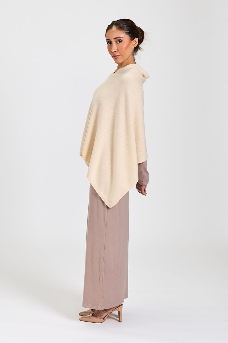 Wool and Cashmere Blend Poncho Cream Melange