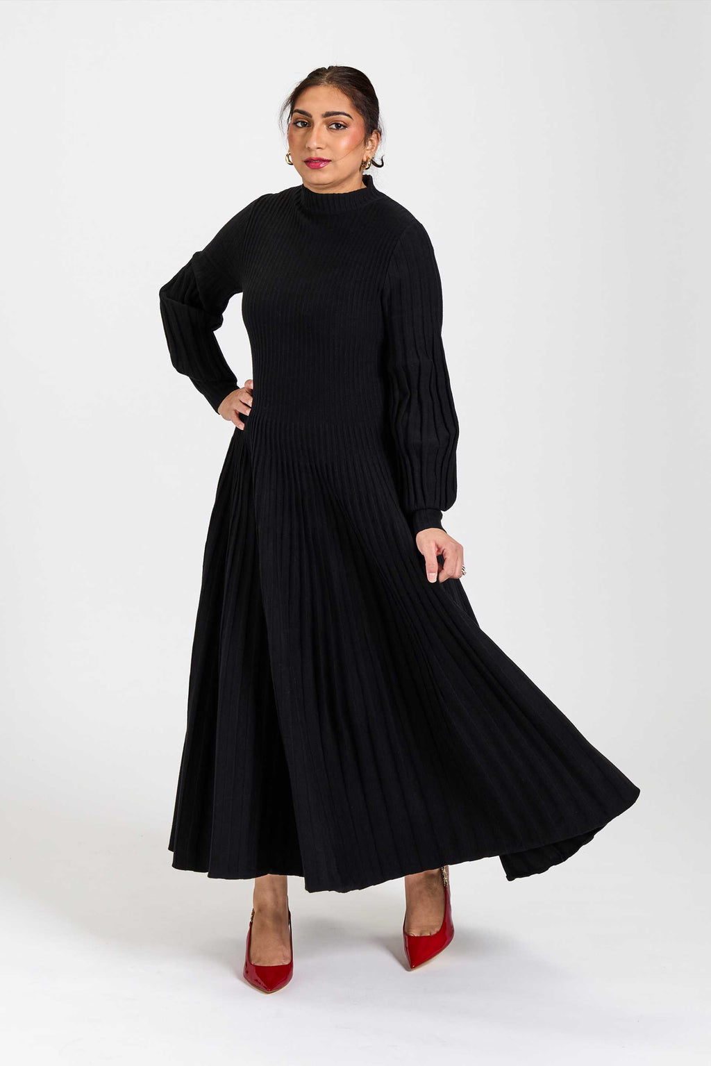 Pleated A-line Maxi Knit Onyx Black