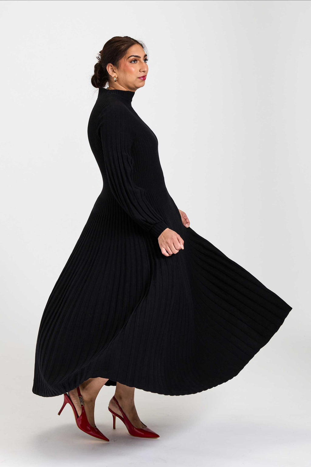 Pleated A-line Maxi Knit Onyx Black