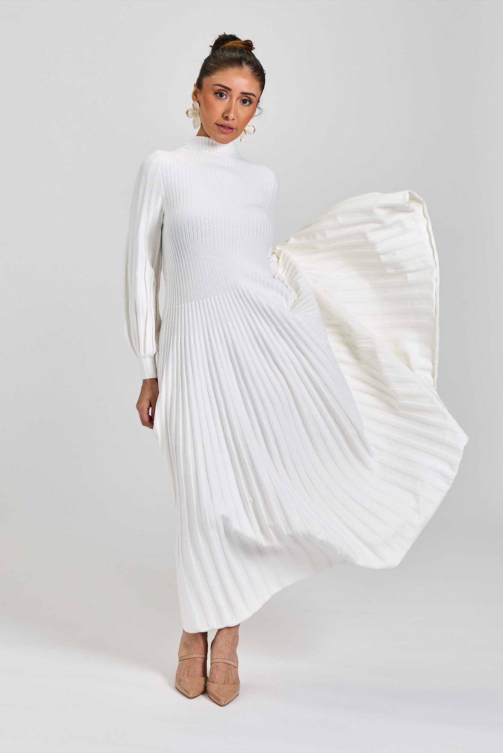 Pleated A-line Maxi Knit Winter White