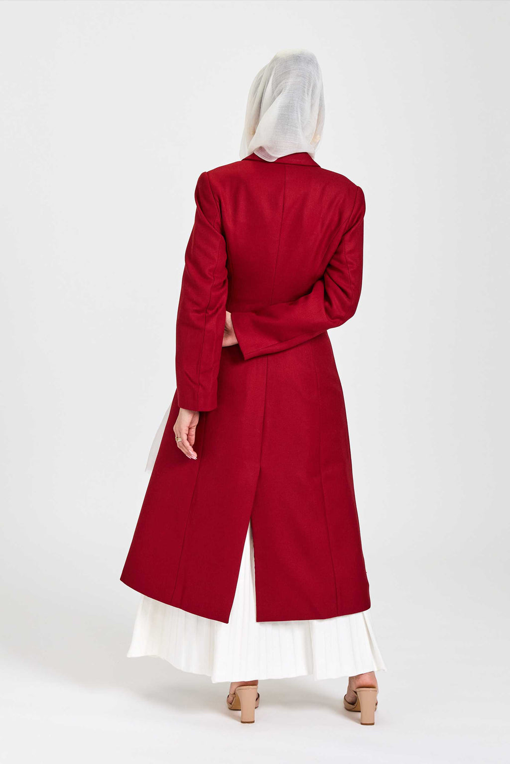 Red Double-Breasted Wool Blend Maxi Coat