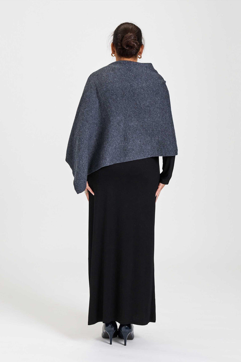 Wool and Cashmere Blend Poncho Charcoal Melange