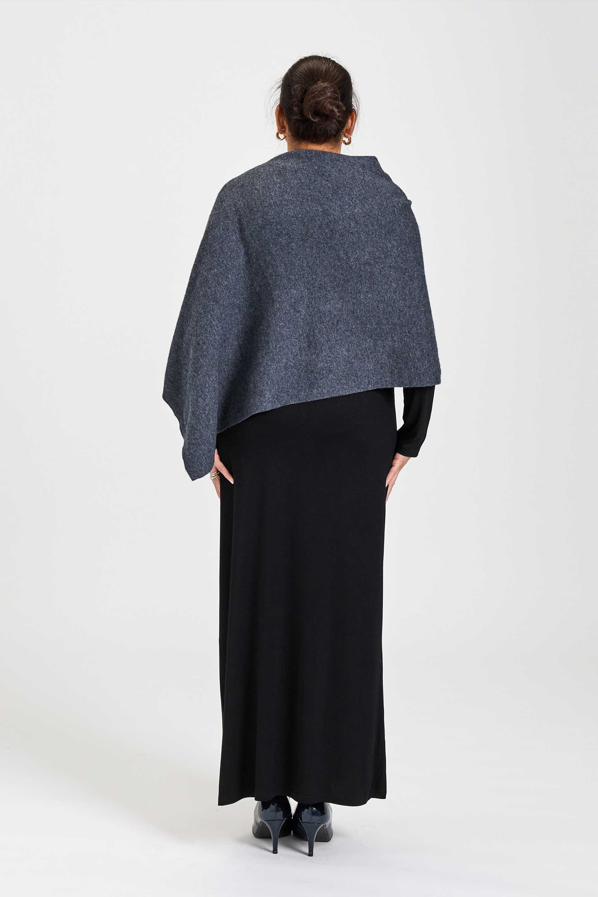 Wool and Cashmere Blend Poncho Charcoal Melange