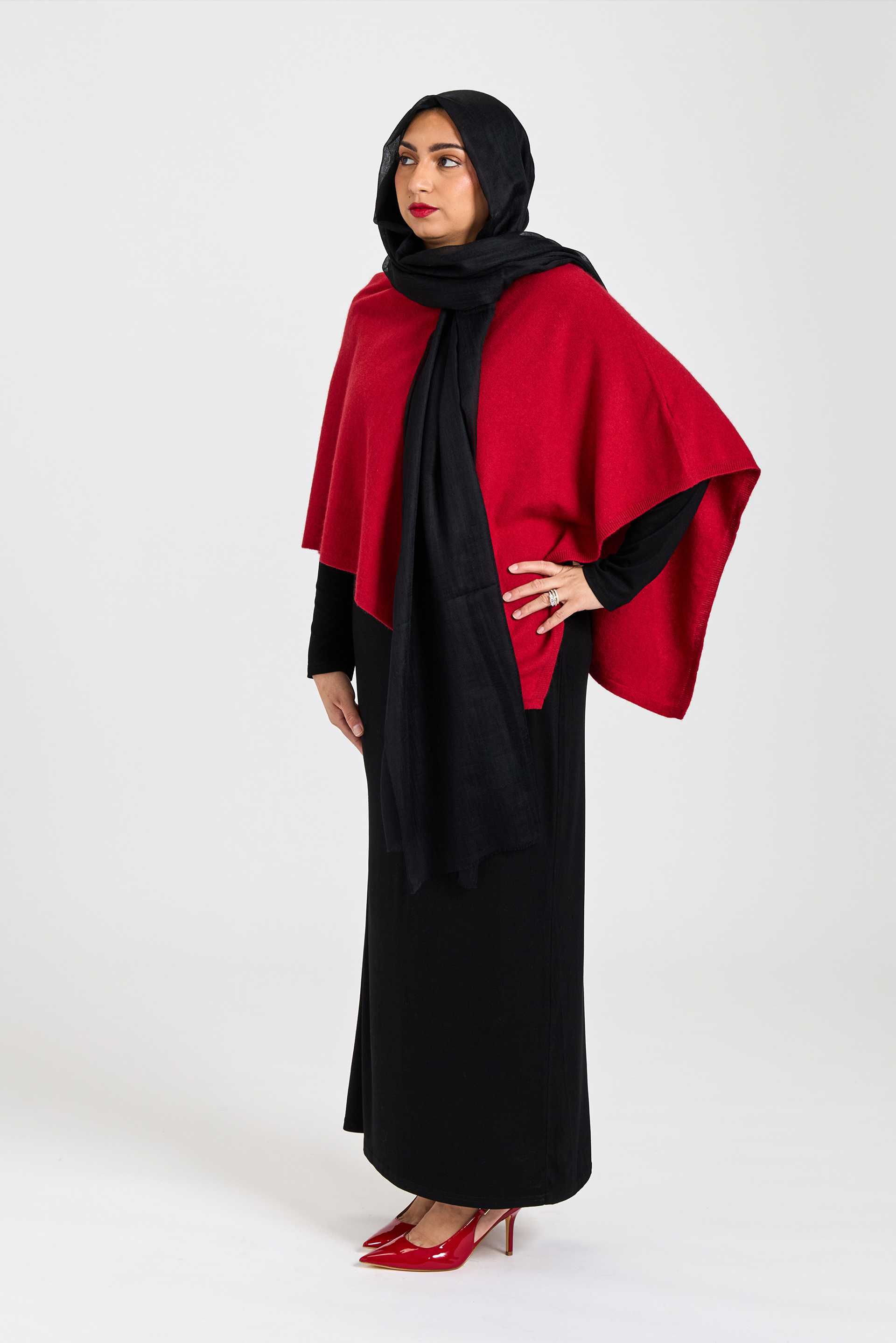 Wool and Cashmere Blend Poncho Cherry Red