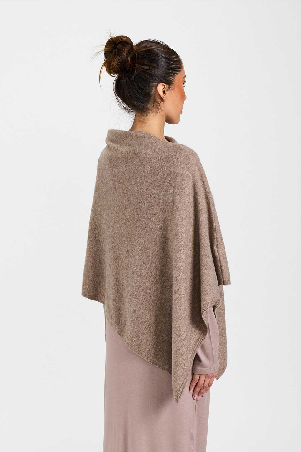 Wool and Cashmere Blend Poncho Taupe Marle