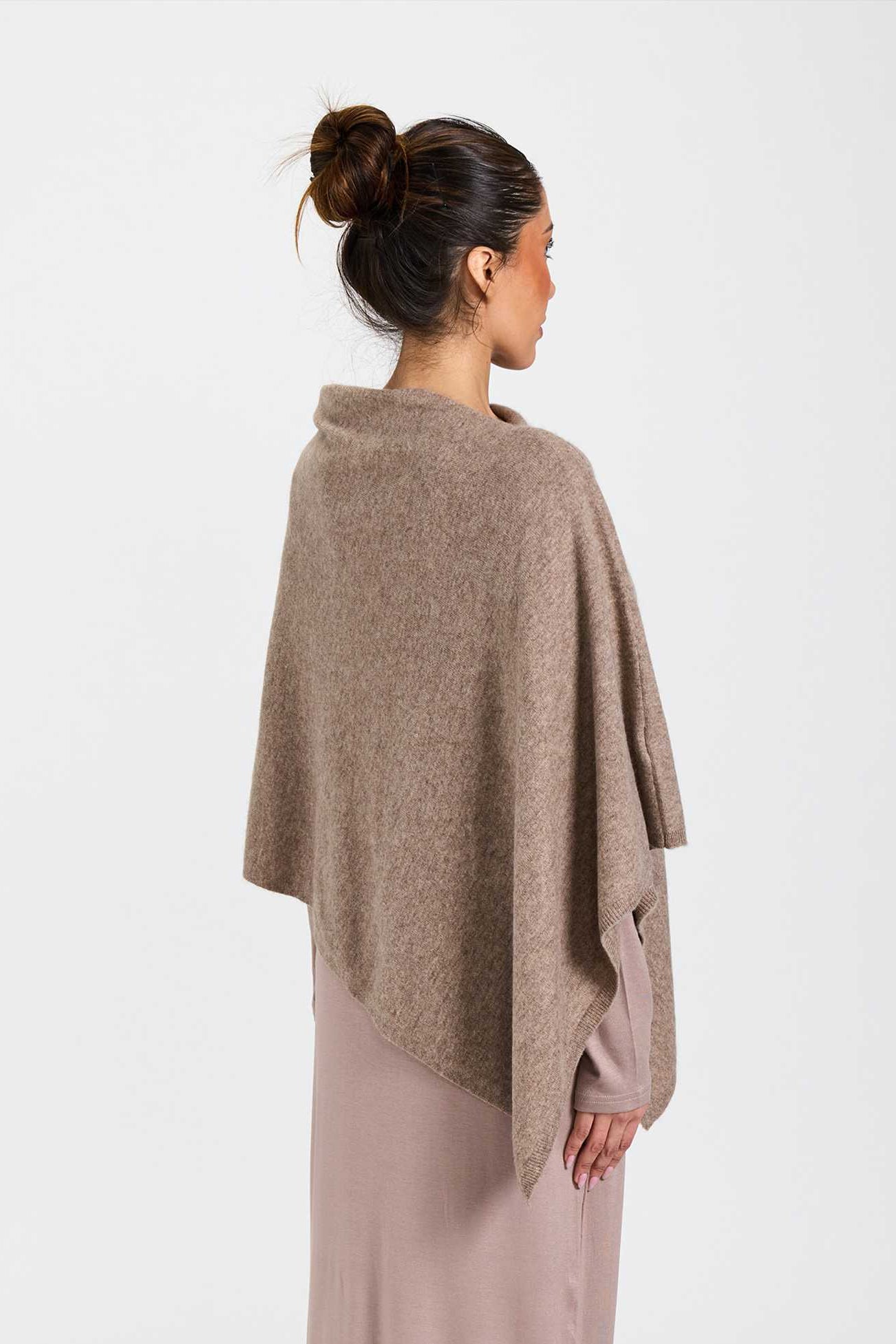Wool and Cashmere Blend Poncho Taupe Marle