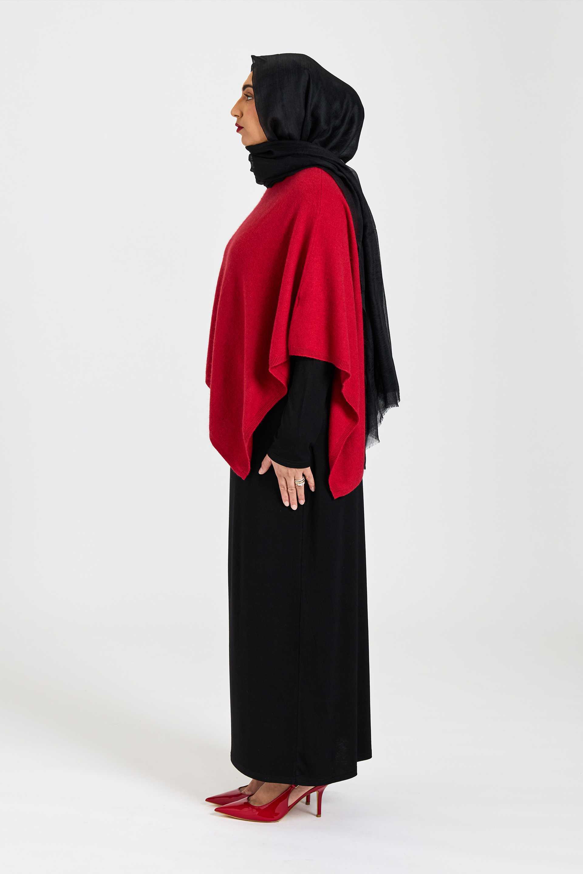 Wool and Cashmere Blend Poncho Cherry Red