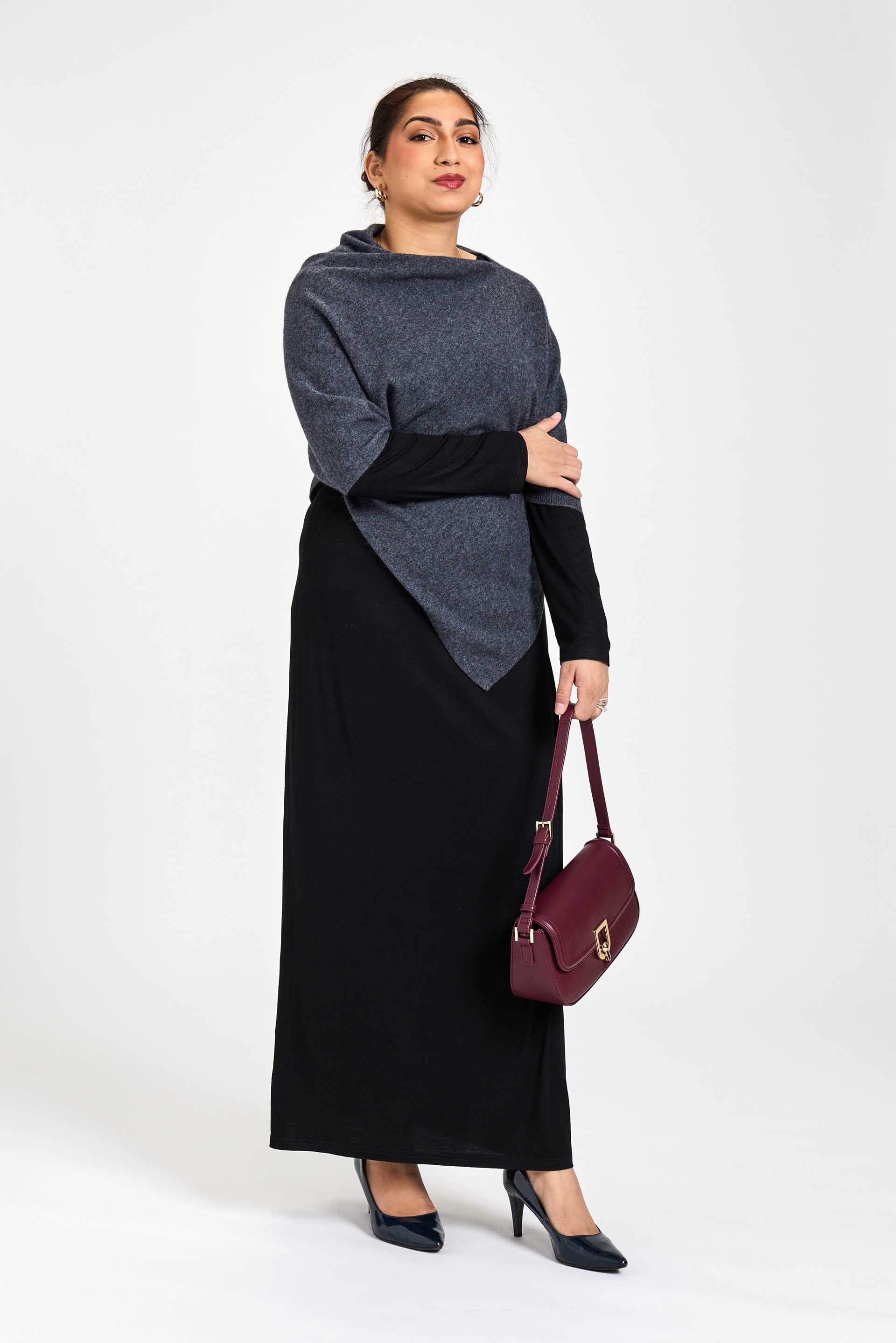 Wool and Cashmere Blend Poncho Charcoal Melange