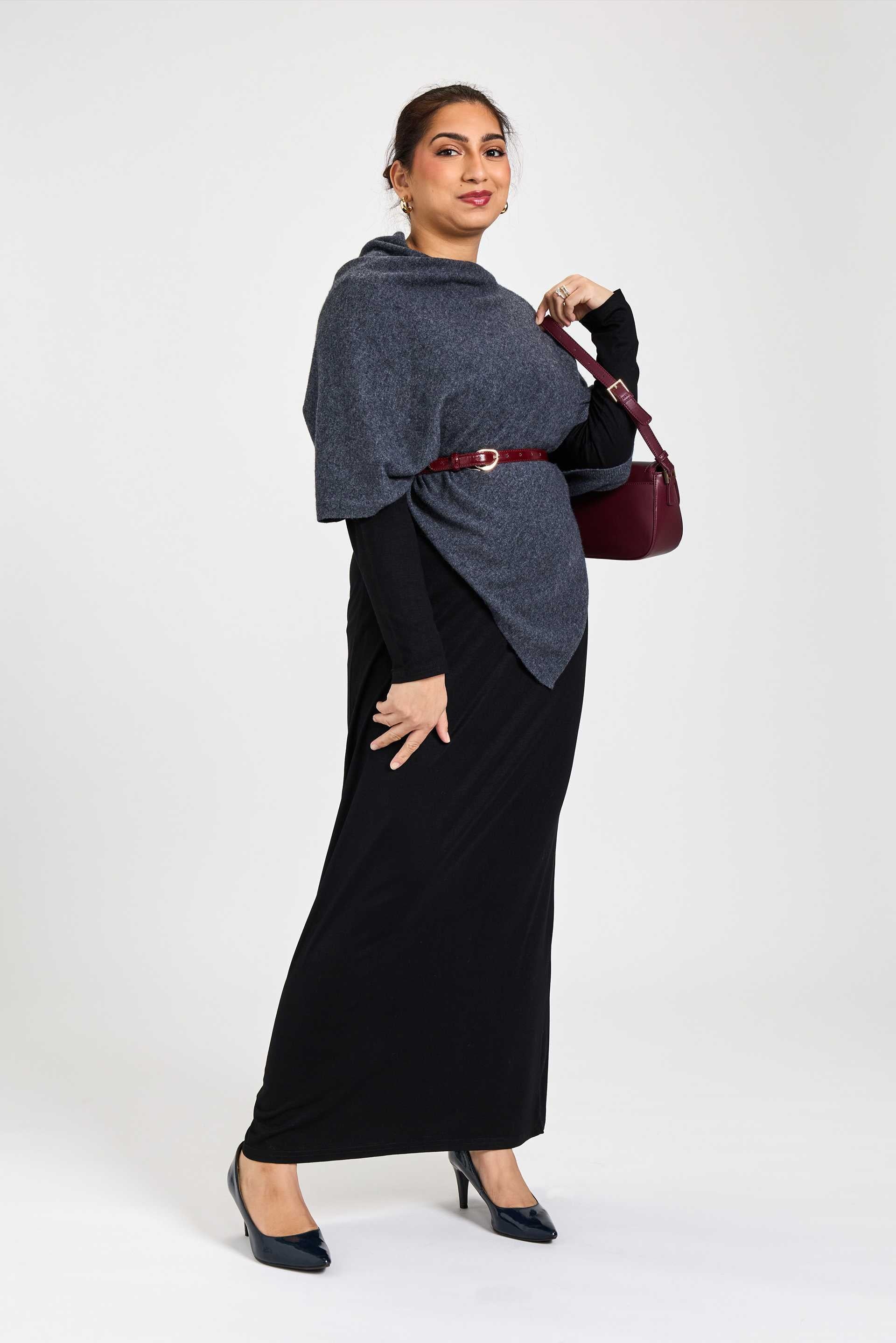 Wool and Cashmere Blend Poncho Charcoal Melange