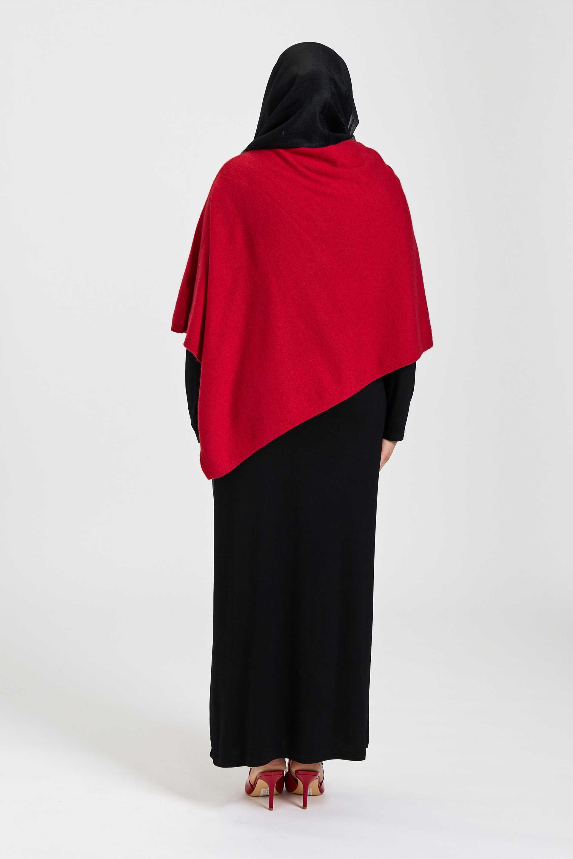 Wool and Cashmere Blend Poncho Cherry Red