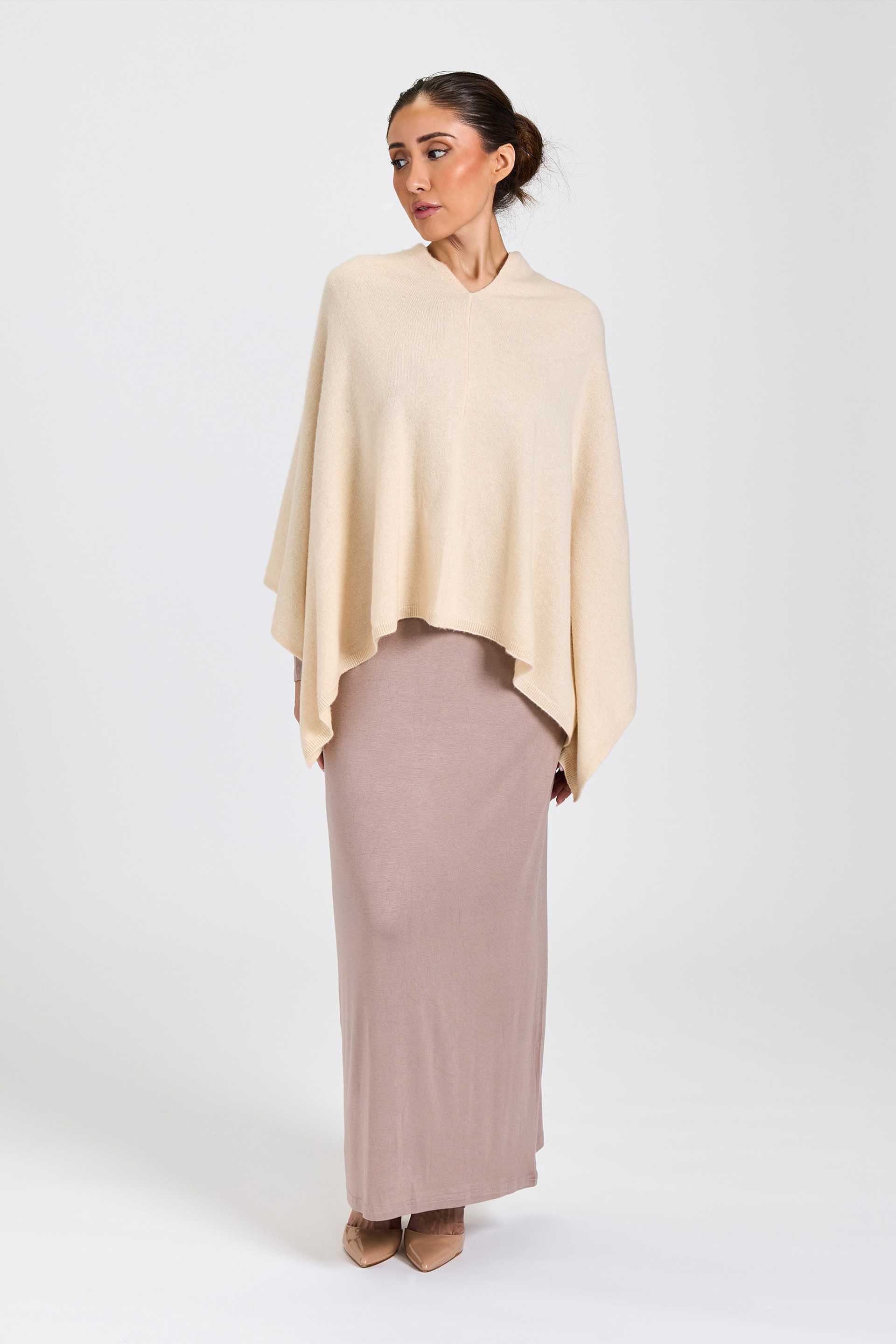 Wool and Cashmere Blend Poncho Cream Melange