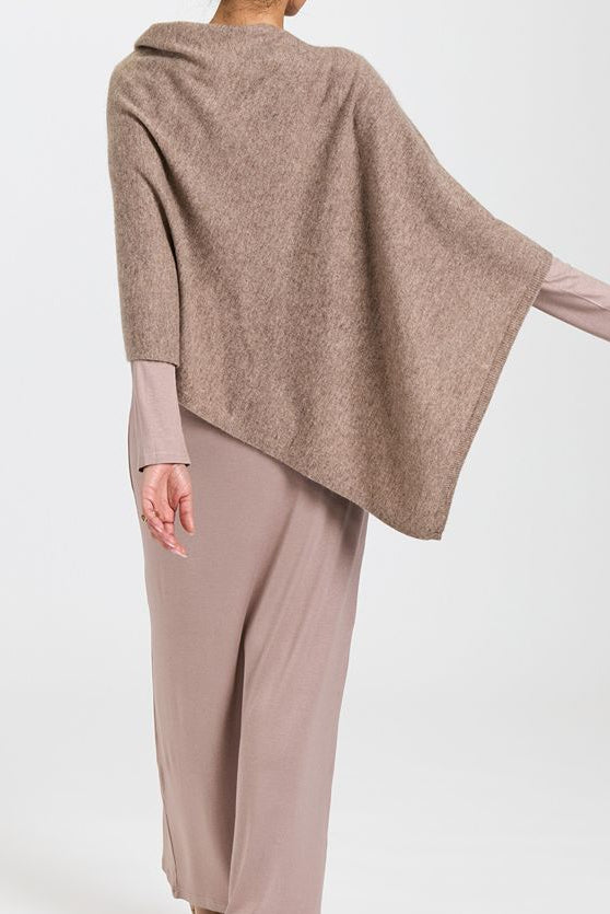 Wool and Cashmere Blend Poncho Taupe Marle