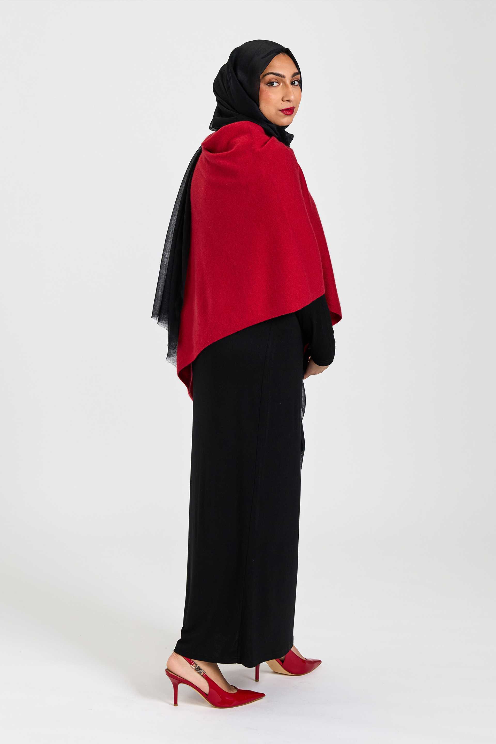 Wool and Cashmere Blend Poncho Cherry Red