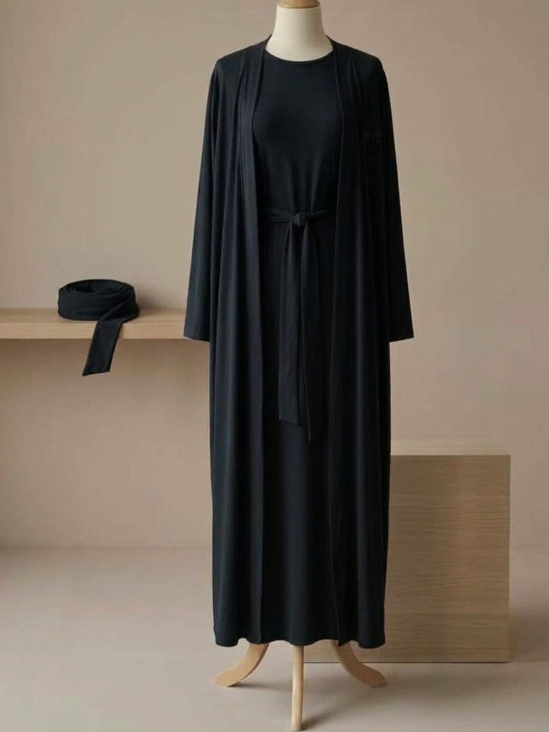 The liquid jersey abaya set - Midnight Black