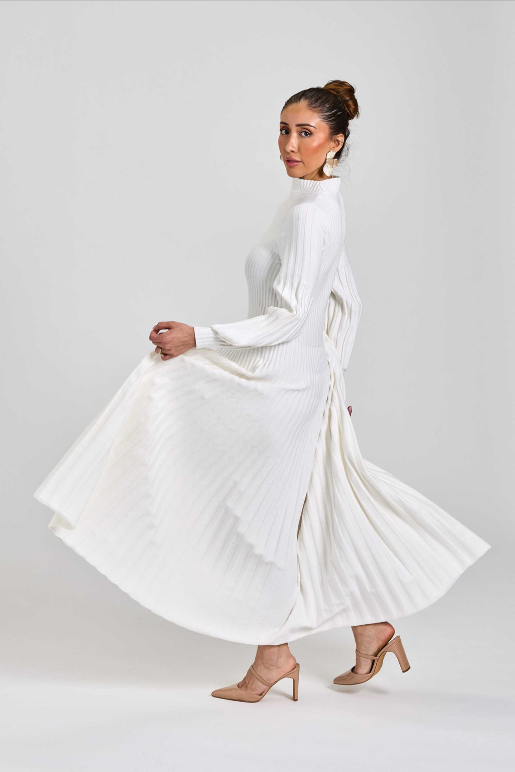 Pleated A-line Maxi Knit Winter White