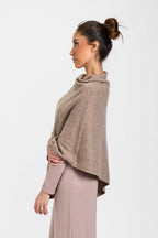 Wool and Cashmere Blend Poncho Taupe Marle
