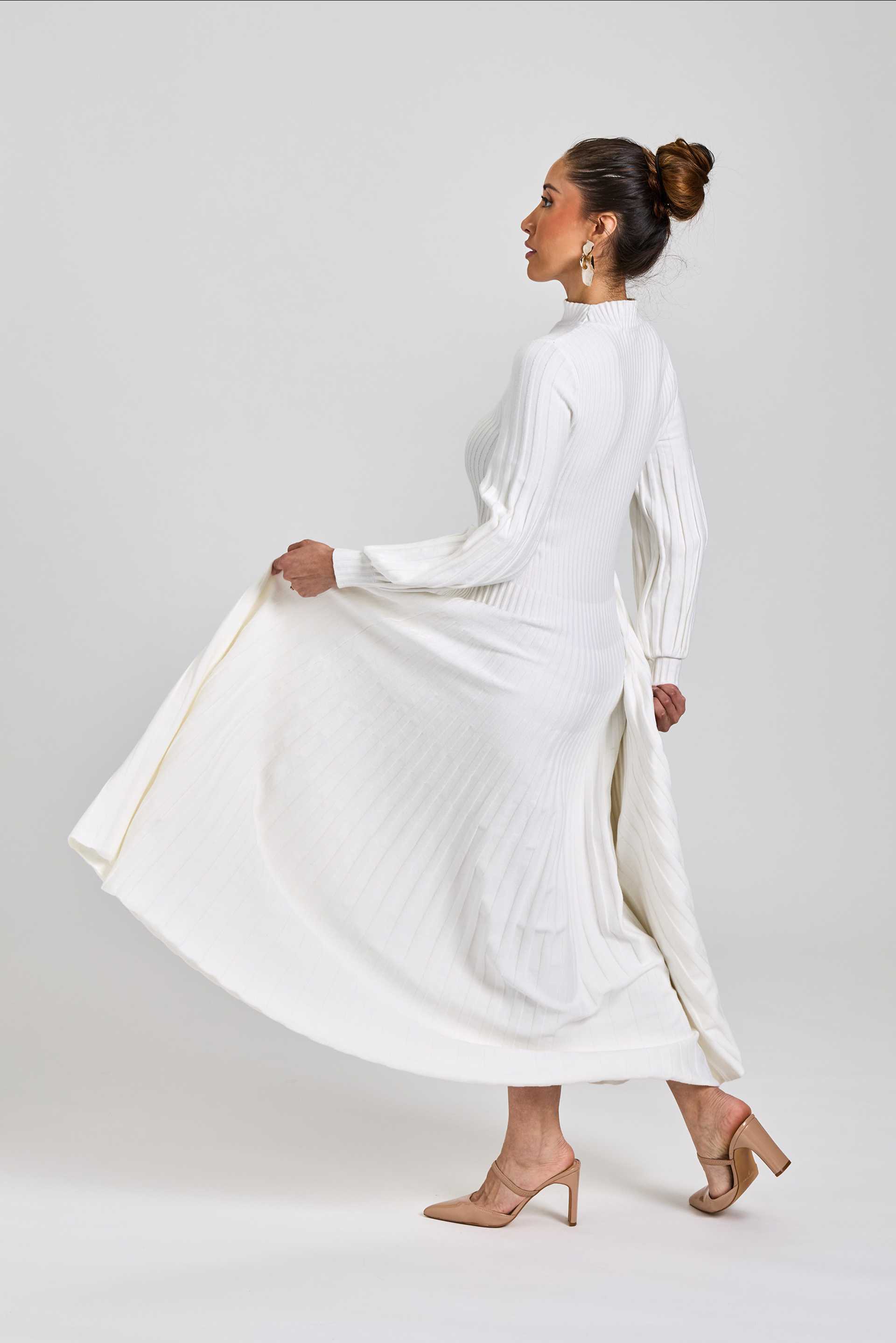 Pleated A-line Maxi Knit Winter White