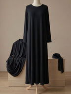 The liquid jersey abaya set - Midnight Black