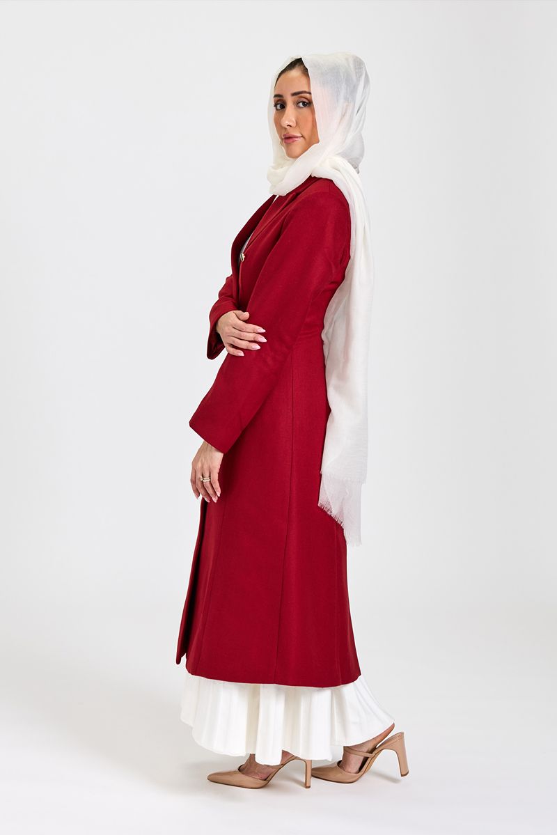 Red Double-Breasted Wool Blend Maxi Coat