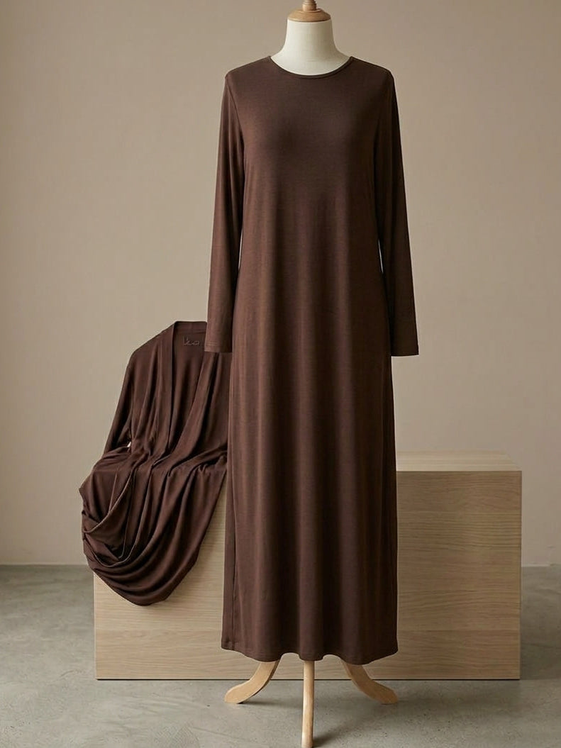The liquid jersey abaya set - Espresso