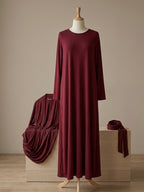 The liquid jersey abaya set - Deep Burgundy