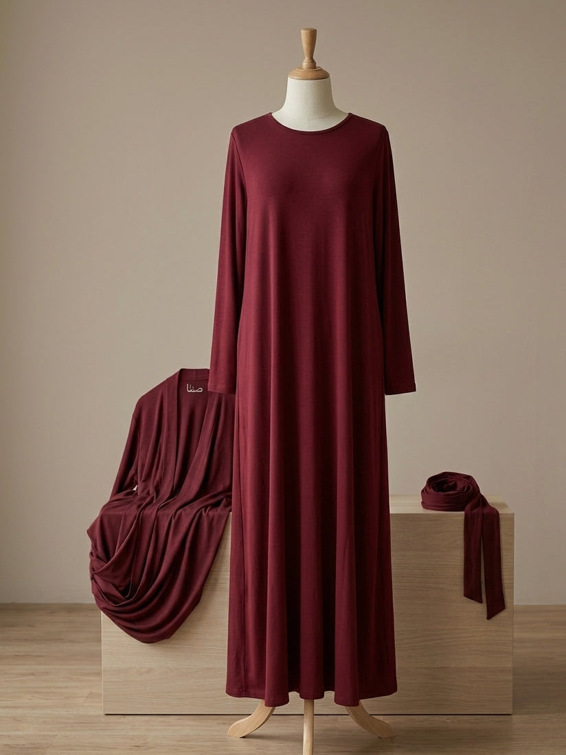 The liquid jersey abaya set - Deep Burgundy