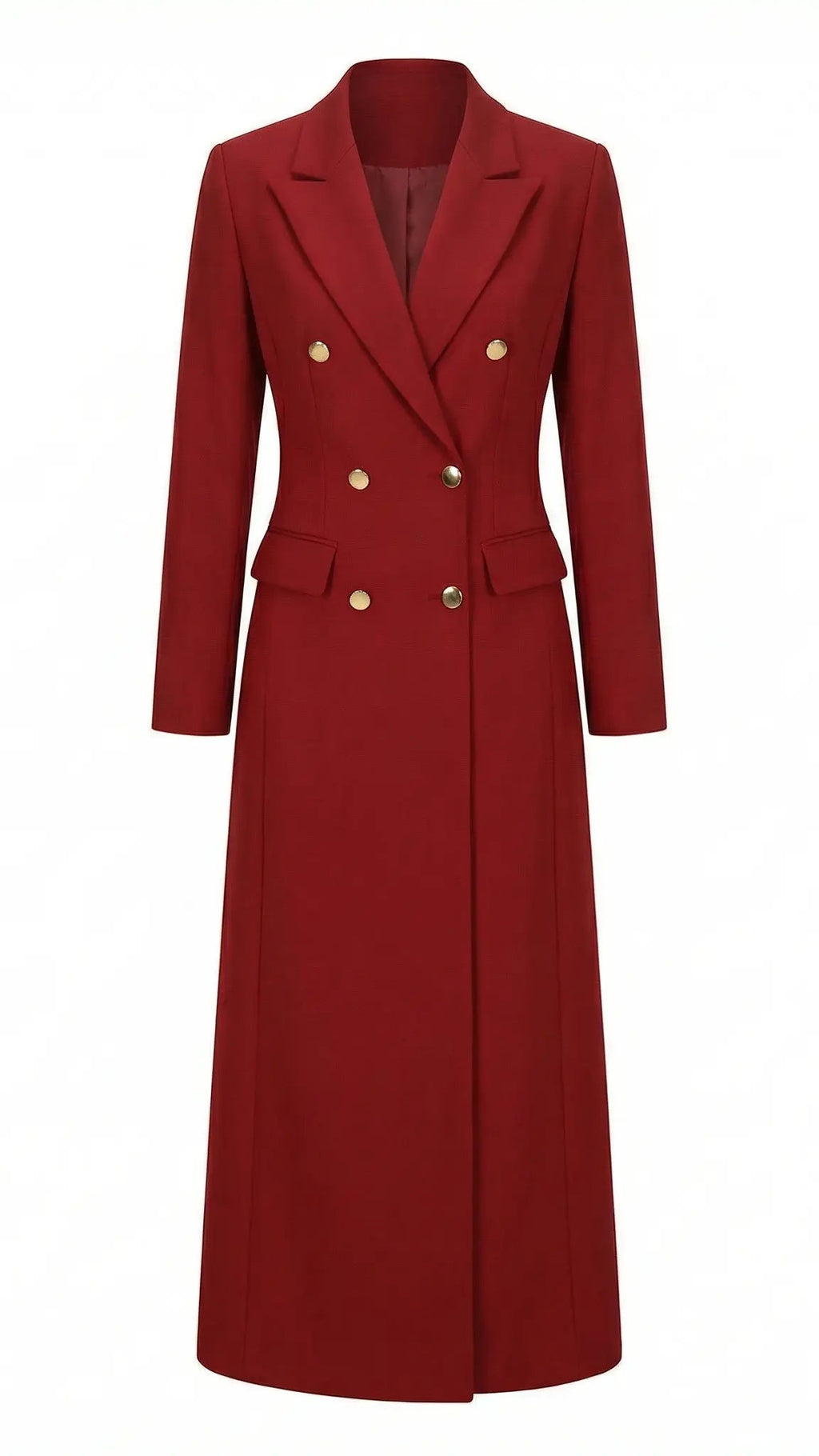 Red Double-Breasted Wool Blend Maxi Coat