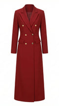 Red Double-Breasted Wool Blend Maxi Coat