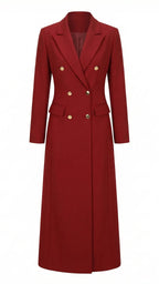 Red Double-Breasted Wool Blend Maxi Coat