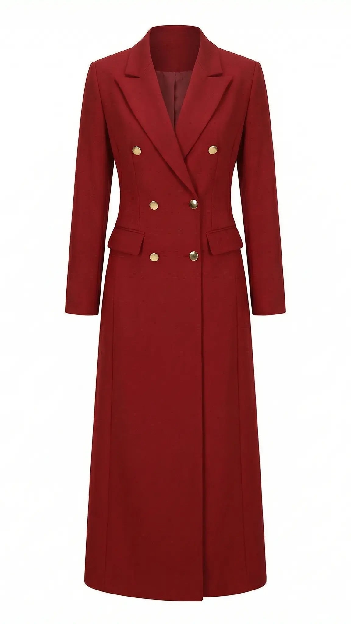 Red Double-Breasted Wool Blend Maxi Coat