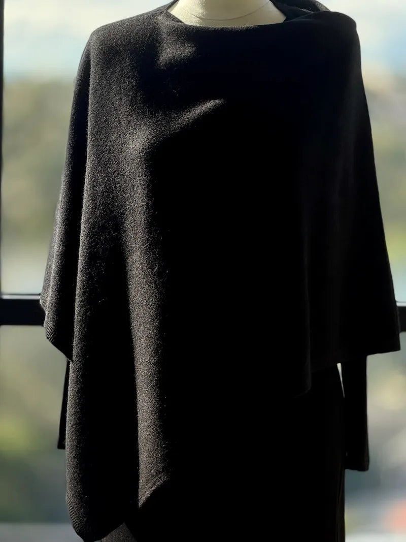 Wool and Cashmere Blend Poncho Midnight Black