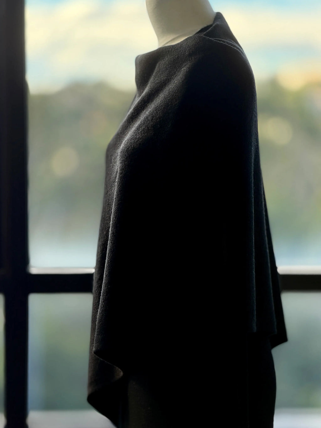 Wool and Cashmere Blend Poncho Midnight Black